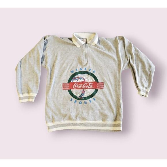 COCA COLA Winter Sports Collared 1/4 Zip Sweatshirt 90s SZ Small | Rare Vintage - Picture 1 of 4